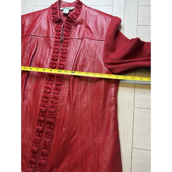 Nyagard  Womens Vintage Jacket Petite Sz L Red Leather W/ Knit Zip Up Jacket‎ - Picture 3 of 11